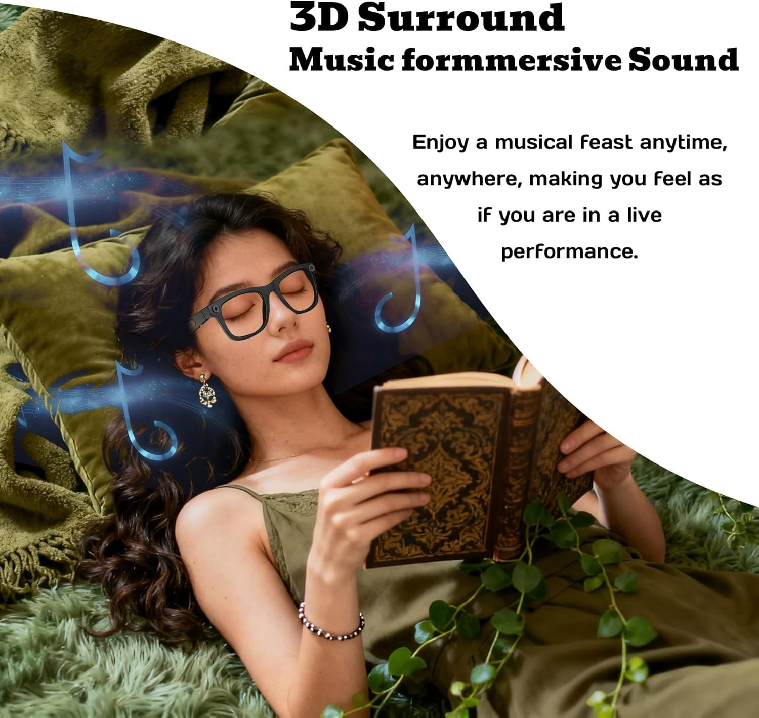 AI Smart Glasses with Voice Assistant, 8MP HD Camera Glasses, 1080P Video