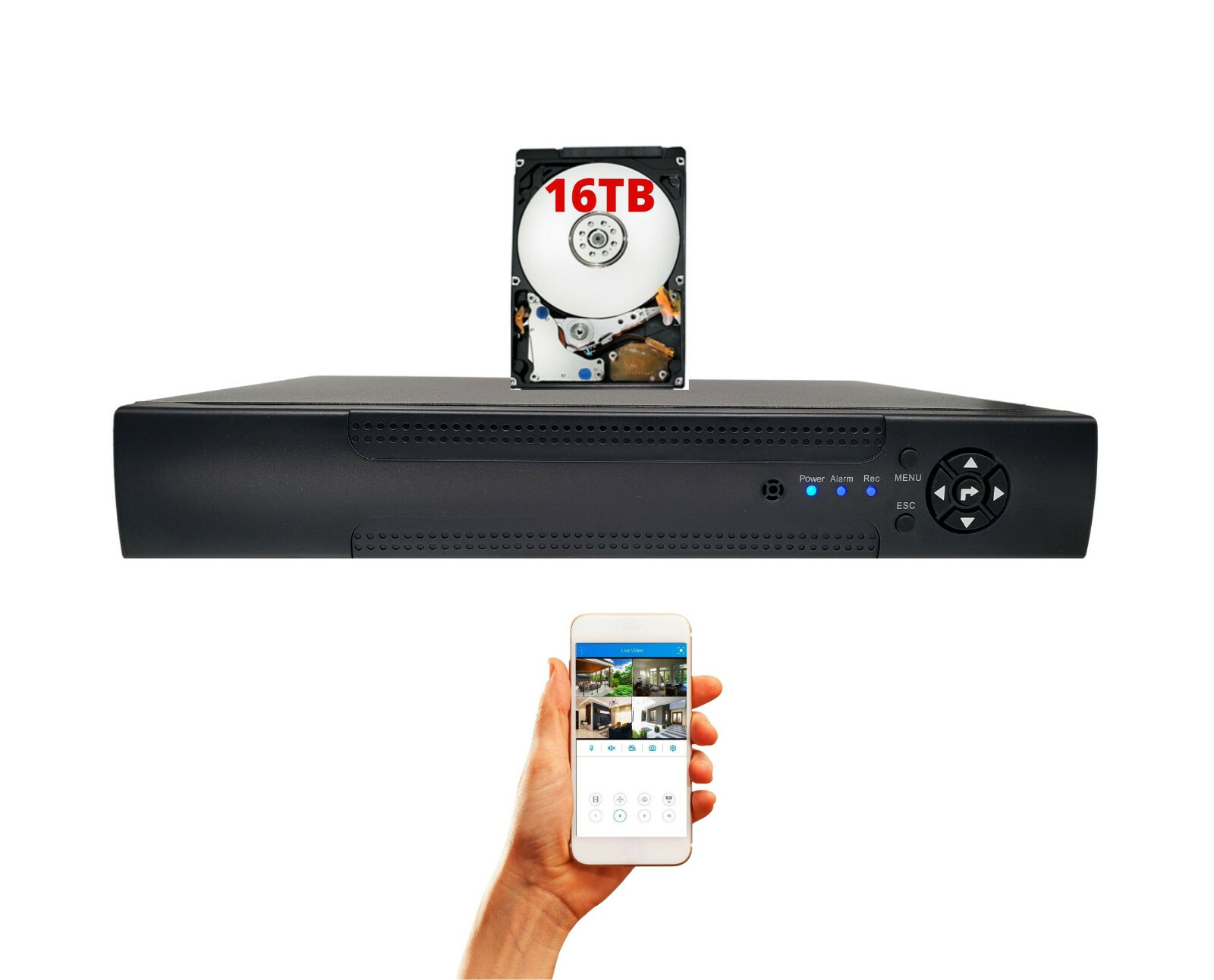 16 Channel h265 Security DVR with 16TB Hard Drive for AHD TVI CVI Analog Cameras