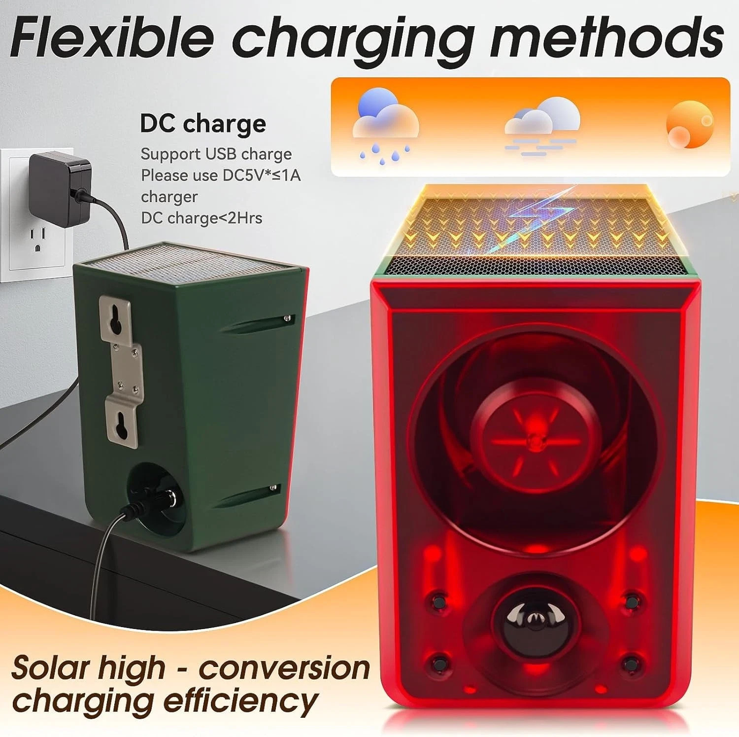 Solar Outdoor Motion Sensor Alarm-Dog Barking&Gunshot Sound,Support Recording