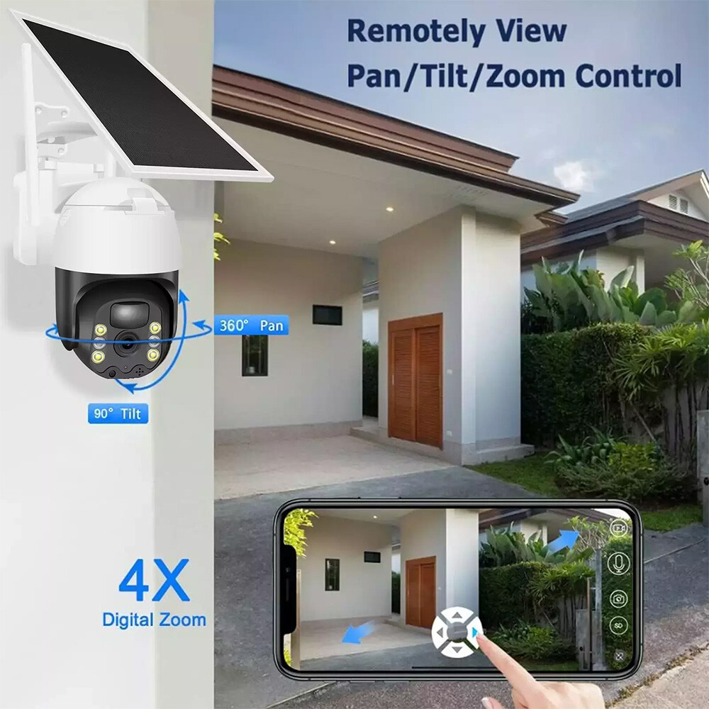 4 Pack WiFi6 Solar Battery Powered Wireless Security Camera Sys Outdoor 3MP PTZ