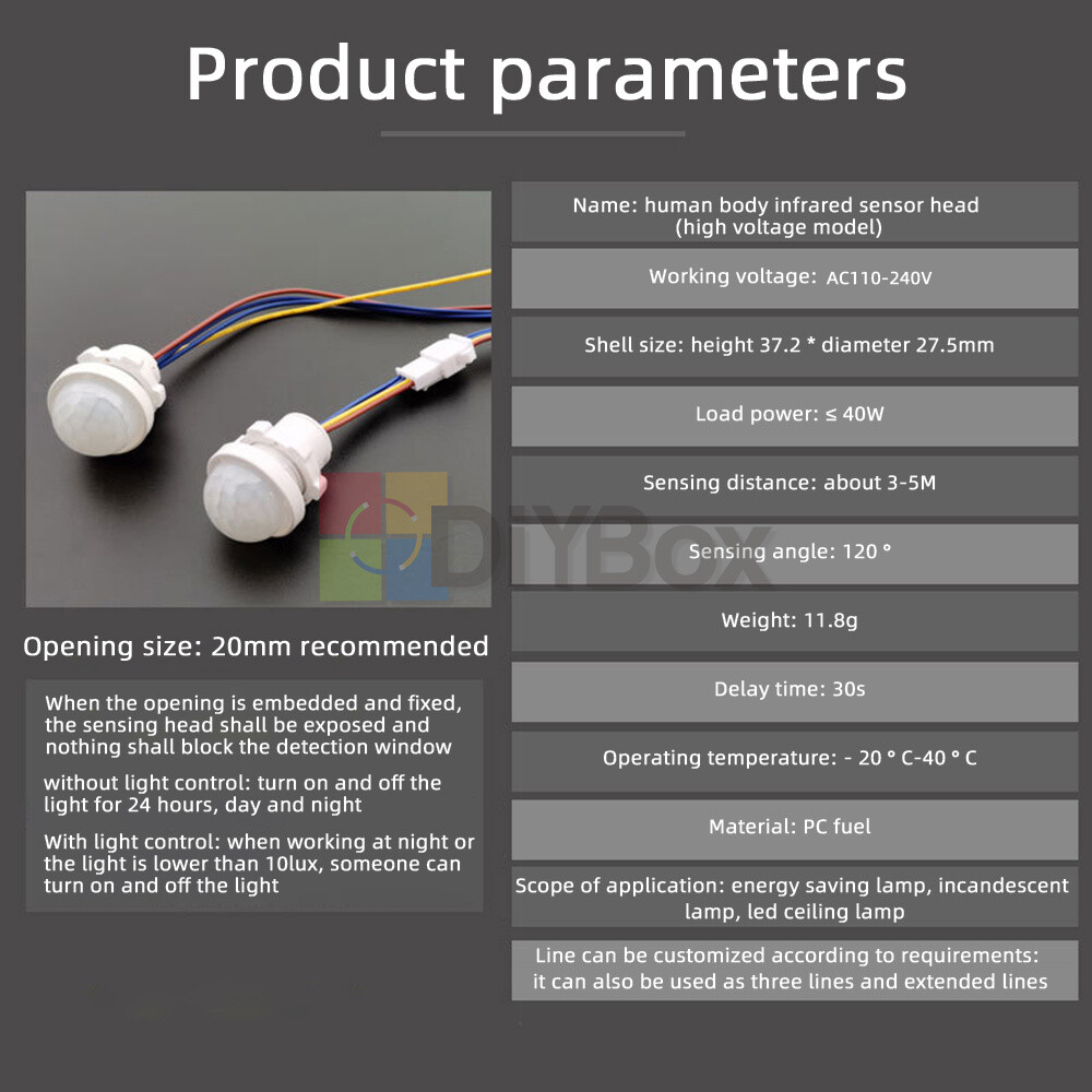 LED PIR Infrared Motion Sensor Detection Auto Sensor Light Control AC110-240V