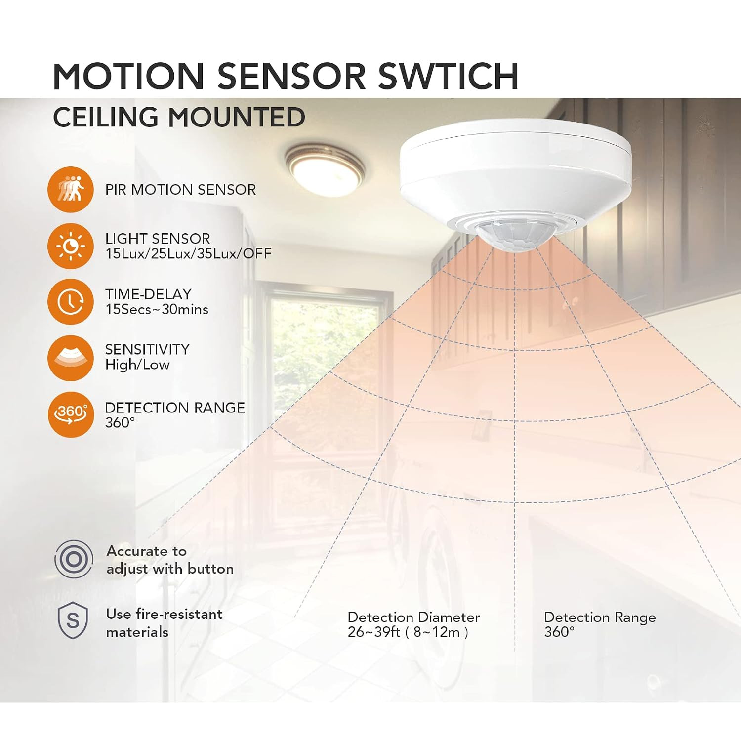 DC 12/24V 10A Low Voltage Ceiling Sensor Pir Occupancy Motion Detector,360 Motio