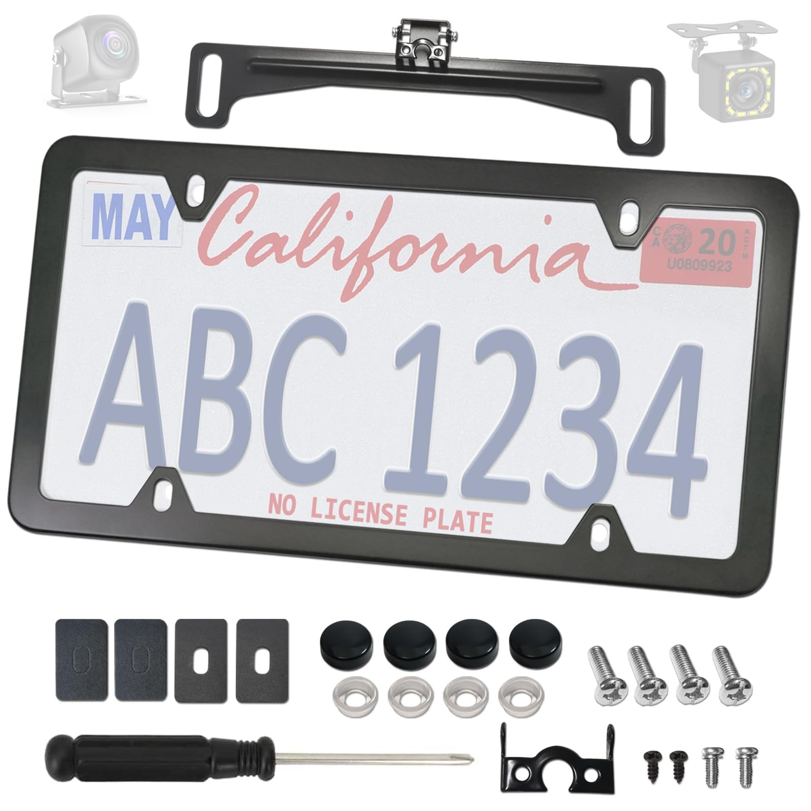 Aootf Universal Car Rear View Camera License Plate Bracket Kit Black