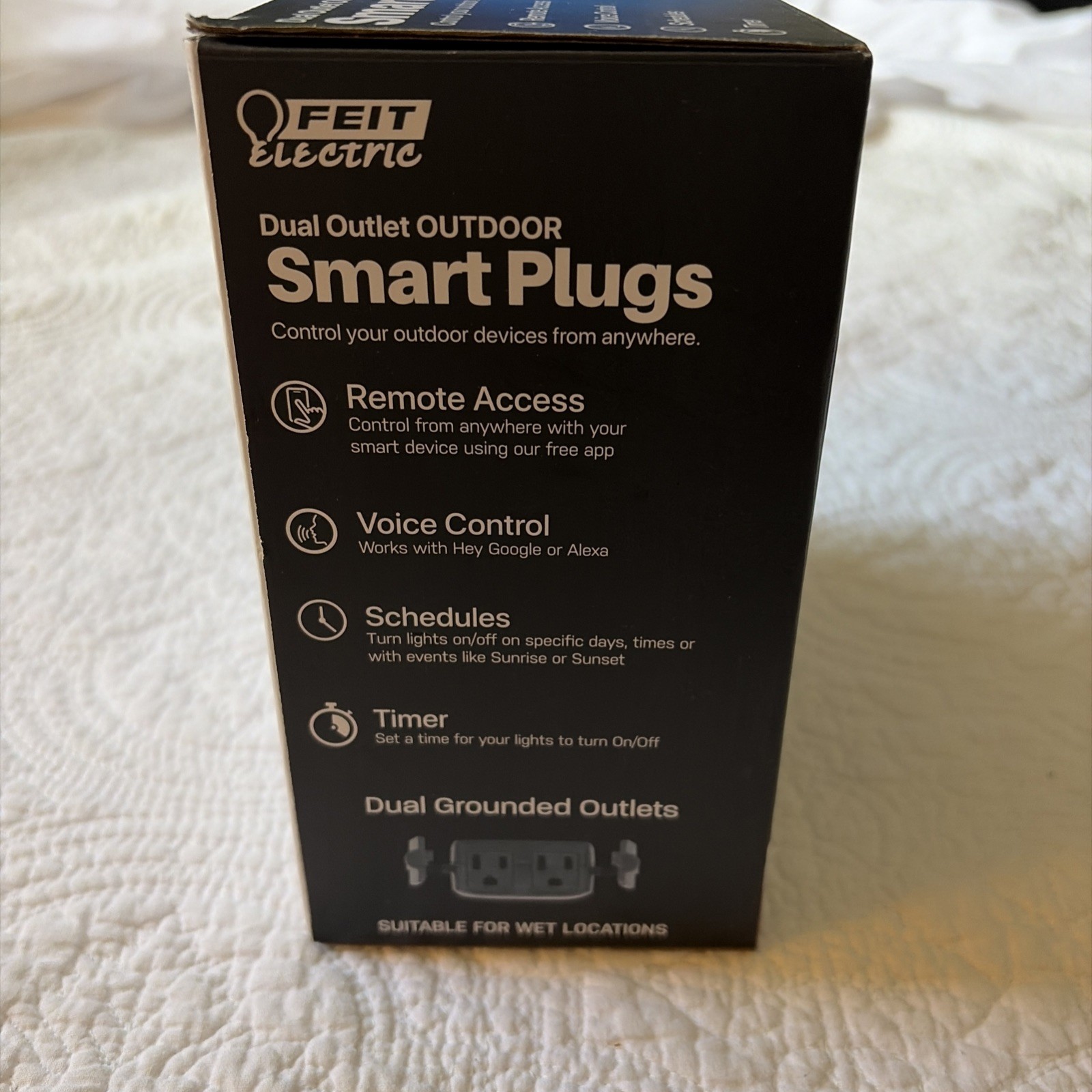 Feit Electric Dual Grounded Outlet Outdoor Smart Plugs Remote Access 2 Pack NEW