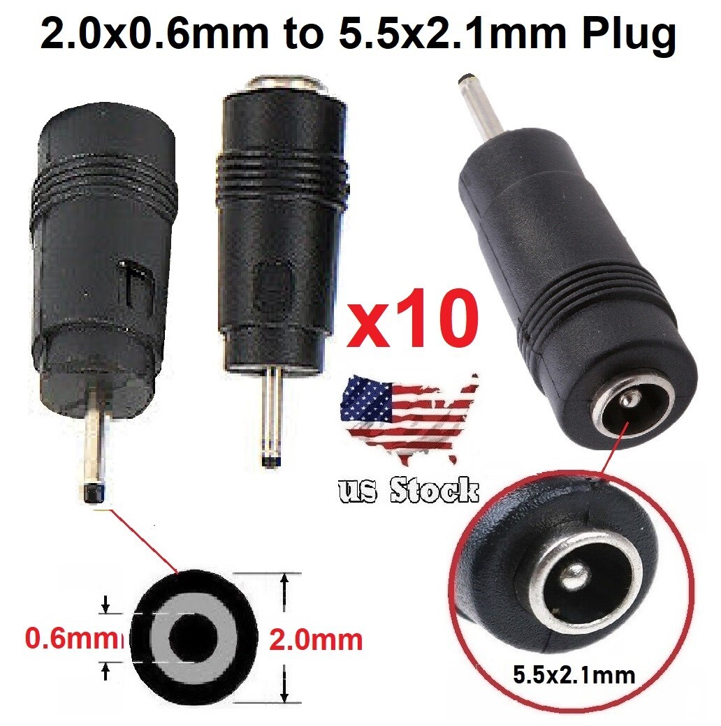 x10 Copper DC Power Connector 5.5mmx2.1mm Female to 2.0mmx0.6/0.8mm Male Adapter