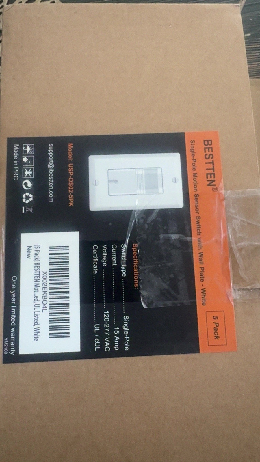 BESTTEN 5 Pack Motion Sensor Light Switch, PIR Vacancy & Occupancy, 800W 1/6 HP,