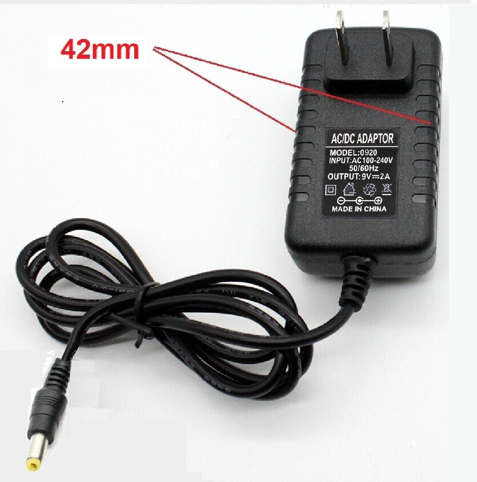 Tested 9V 2A 2000mA AC Adapter to DC Power Supply Charger Cord 5.5×2.1mm US plug