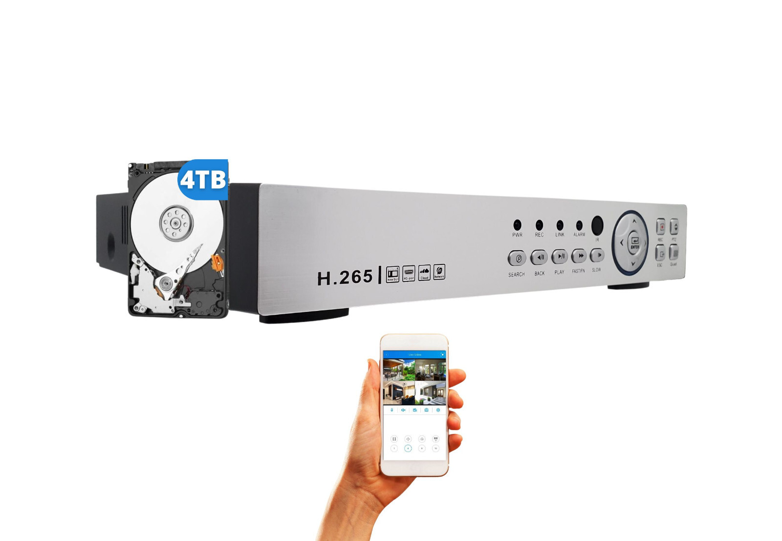 8 Ch Channel H.265 DVR with 4TB Hard Drive for Security Camera System