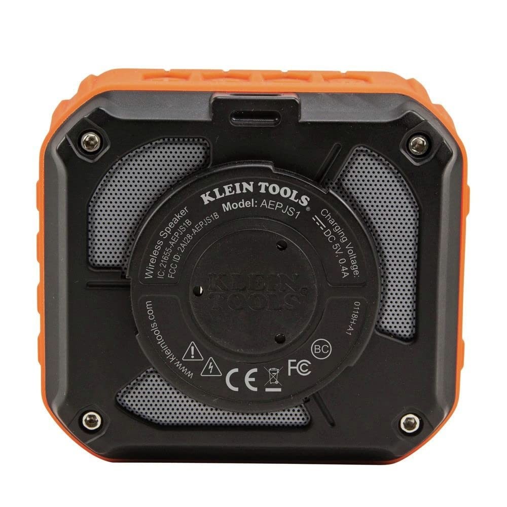 Klein Tools AEPJS1 Bluetooth Speaker, Wireless 1 Pack, Orange, Black, Gray