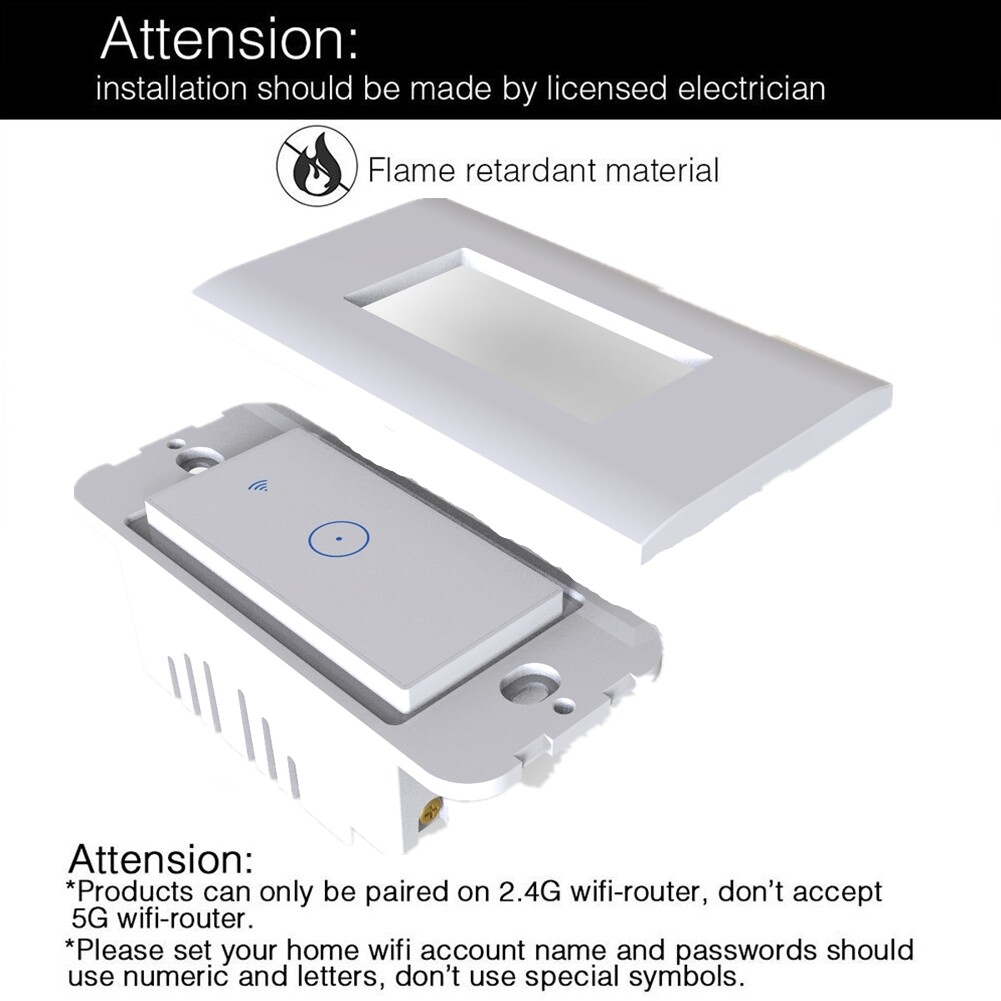 Smart WIFI Light Wall Switch Works with Alexa Google Home IFTTT Safety life App