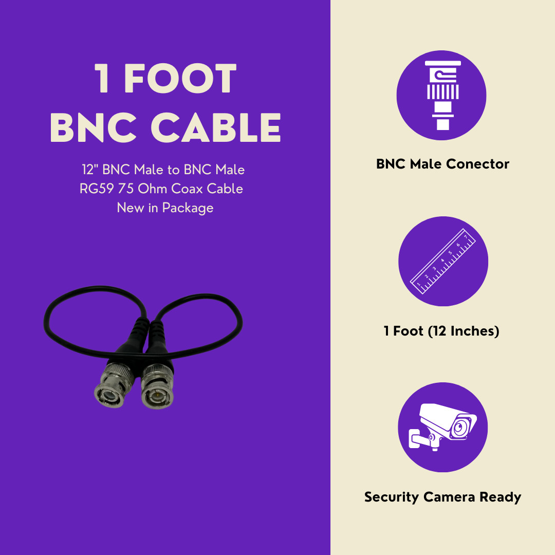 BNC Male to BNC Male Coax RF Cable, Low Loss, 75-Ohm RG59 Cable, Various Lengths