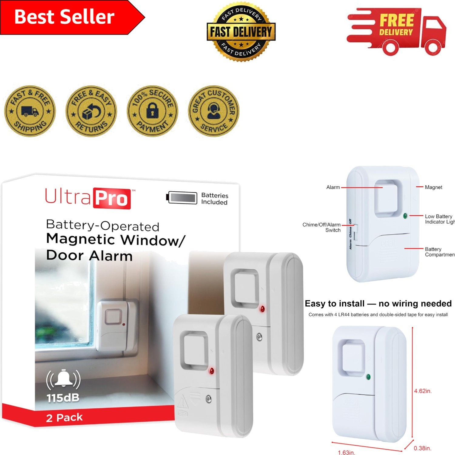 Personal Security Window/Door Alarm, 2-Pack – Easy Install & 120dB Protection