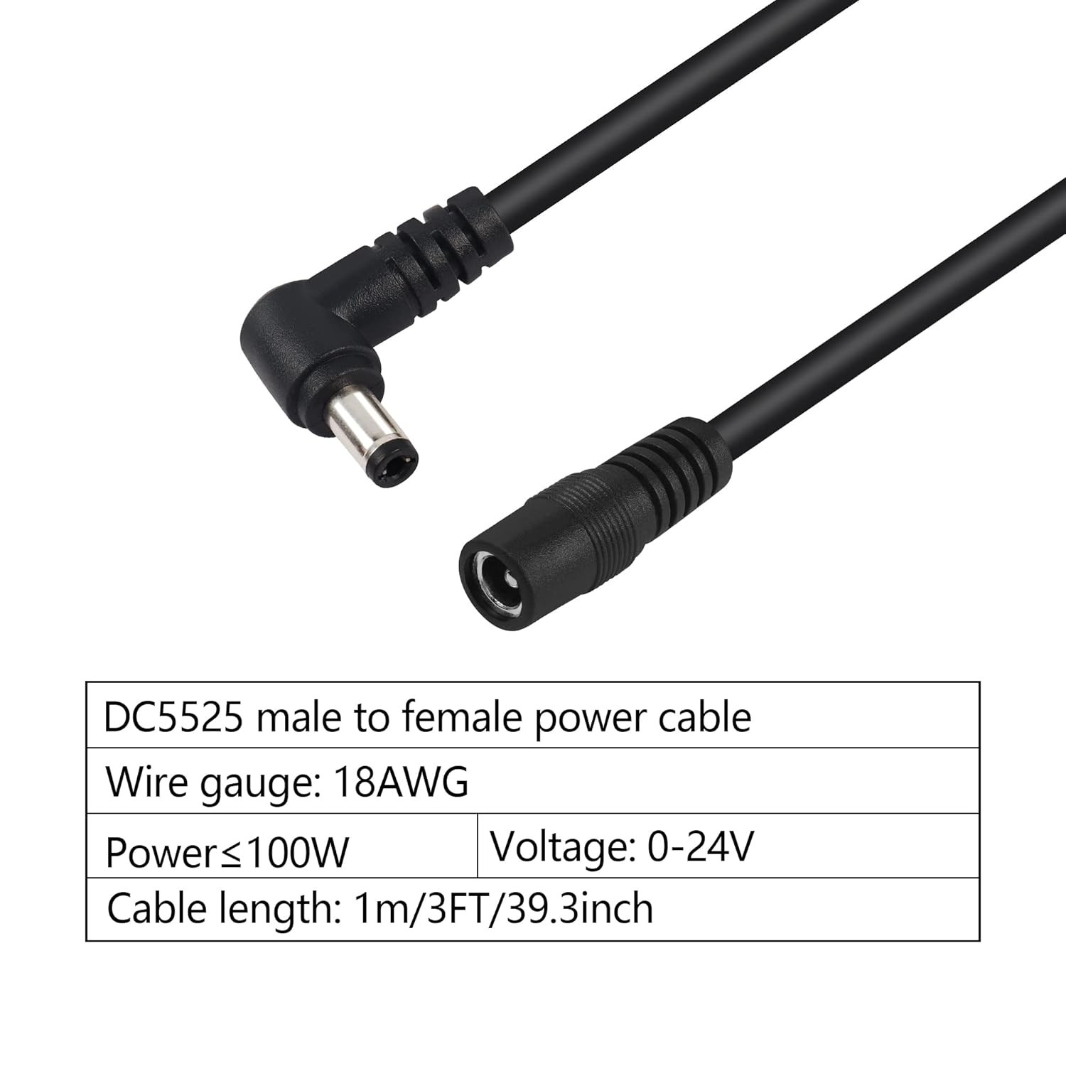 GINTOOYUN 2 Pack DC5525 Power Extension Cable, DC 5.5Mm X 2.5Mm Right Angle Male