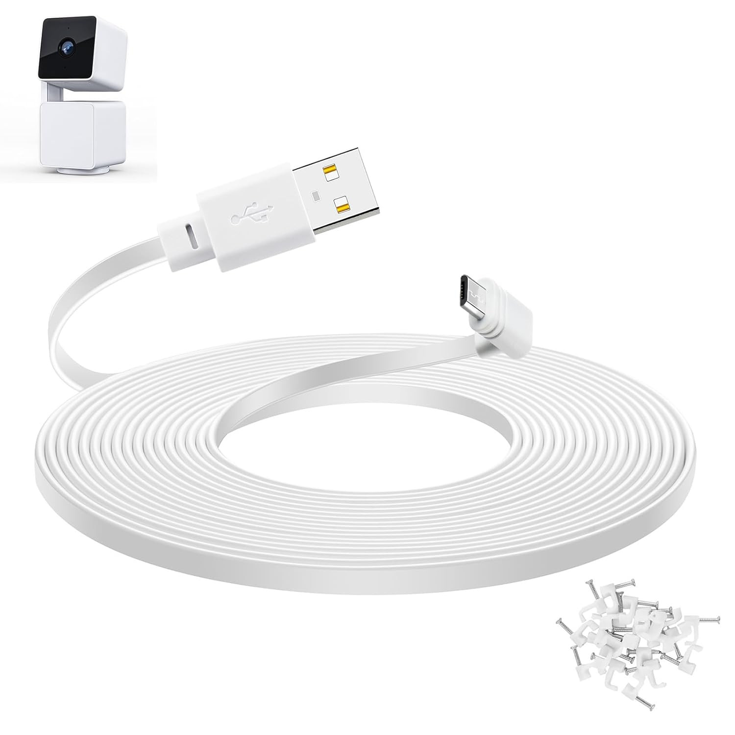 Smays 20 Ft Cable for WYZE Cam Pan V3 Camera, Flat Micro USB Extension Power Cor