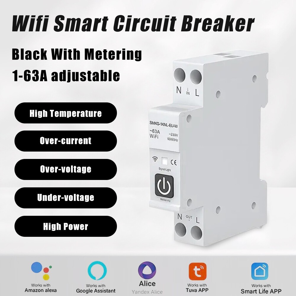 Tuya Wifi Smart Circuit Breaker w/Metering Overcurrent and Overvoltage for Alexa