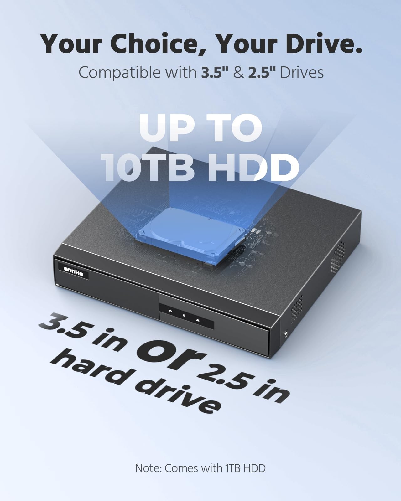 ANNKE 8 Channel 3K Lite DVR for Security Camera, 1TB Hard Drive Disk, Black