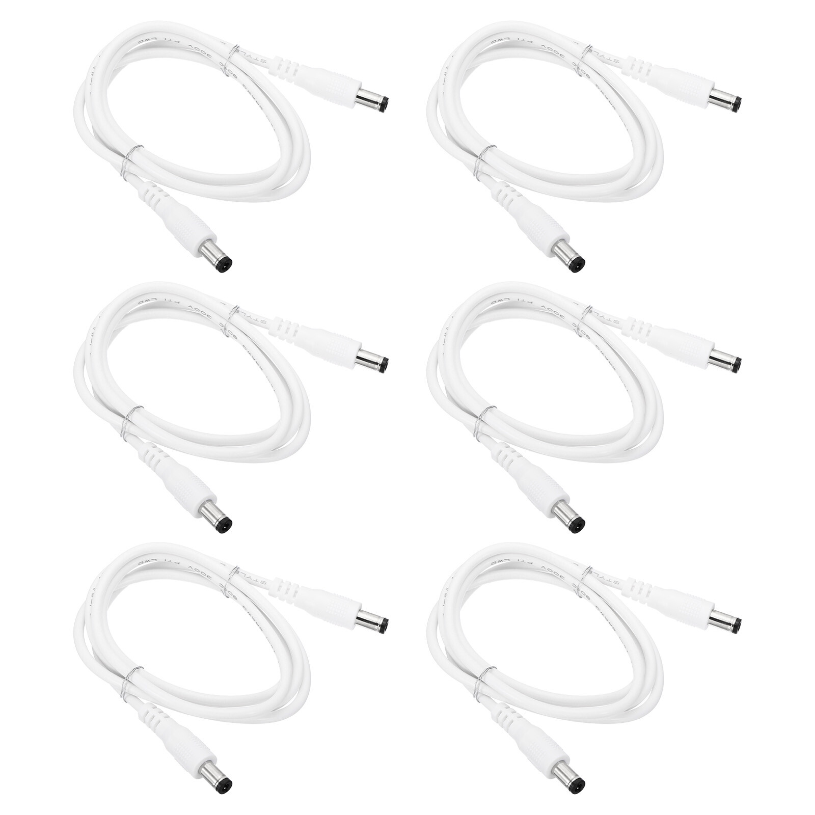 6 Pcs 3Ft Male to Male Plug 5.5 x 2.5mm DC Power Extension Cord Cable White