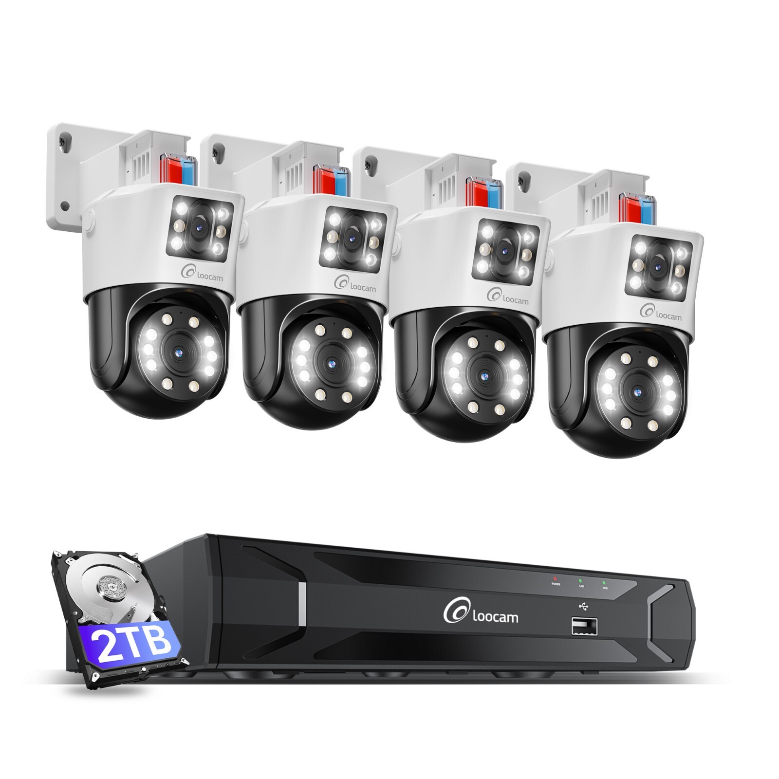 Loocam Dual Lens(4MP+4MP) 4K 8 Channel PoE NVR Security Camera System 2TB HDD
