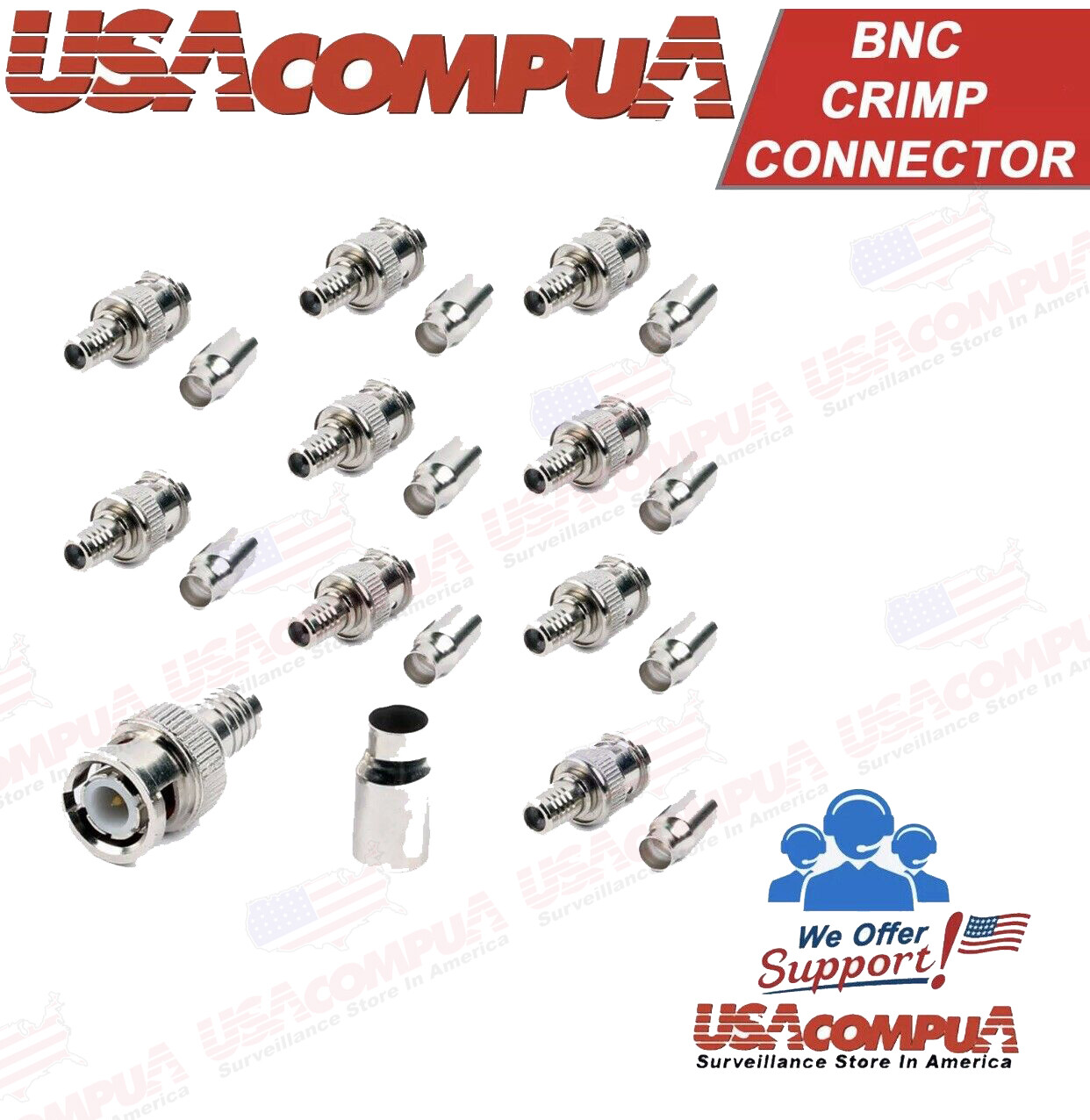 10 Pack Lot – RG59 2pc Coax Coaxial BNC Crimp On Male Connector Plug Ends CCTV