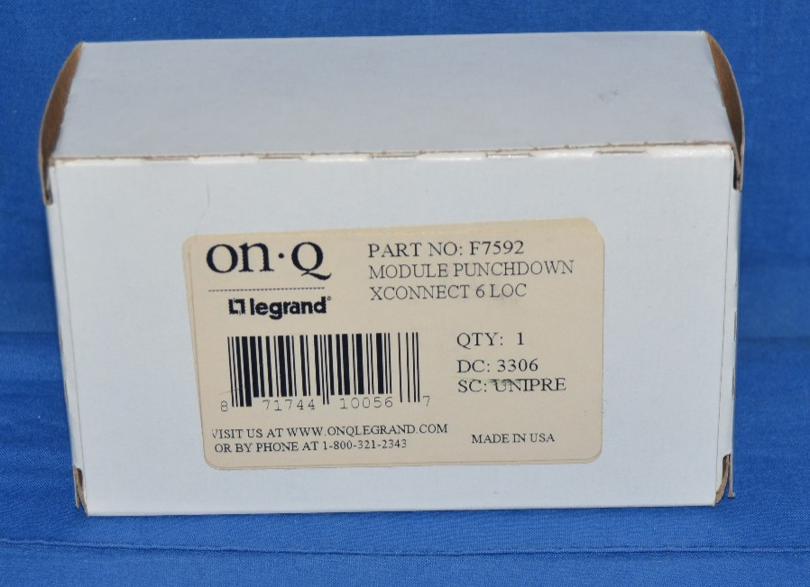 ON Q Legrand F7592 Module Punchdown XConnect 6 Loc Patching Module with Cables