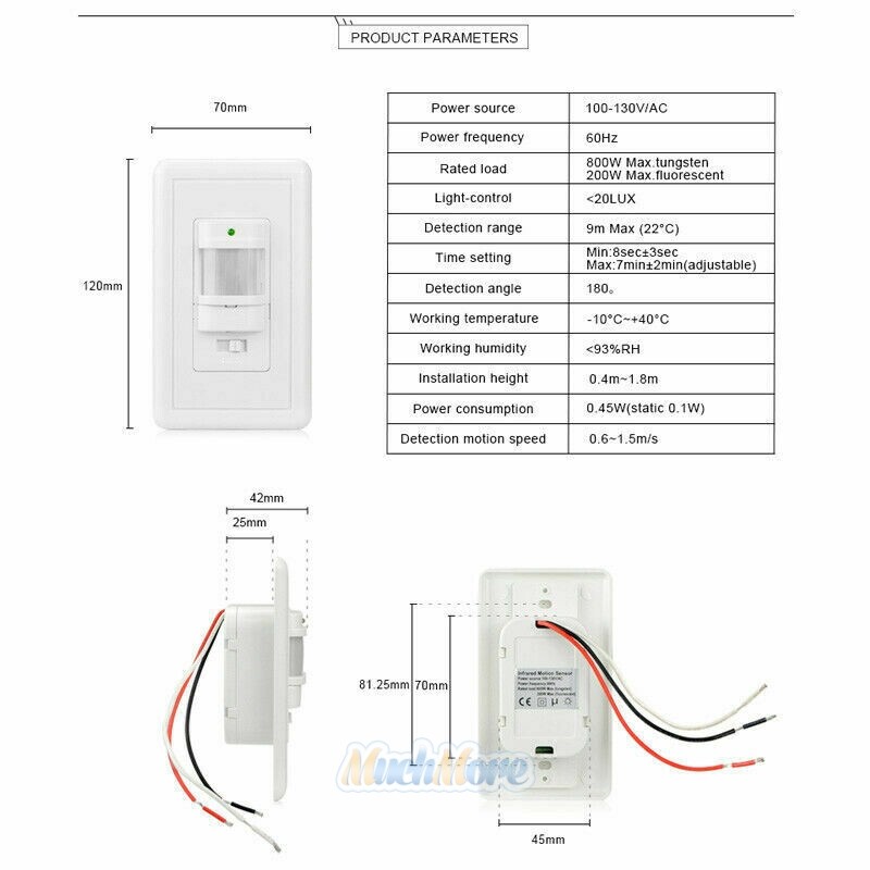 5 Pack Automatic PIR Occupancy Motion Sensor Light Switch Auto On/Off Infrared