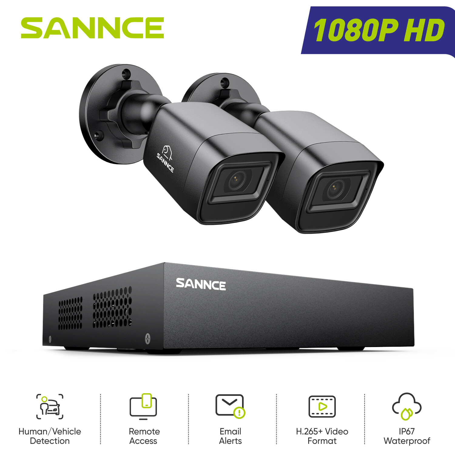SANNCE HD 1080P Lite 8CH DVR 2MP Video Security Camera System AI Human Detection