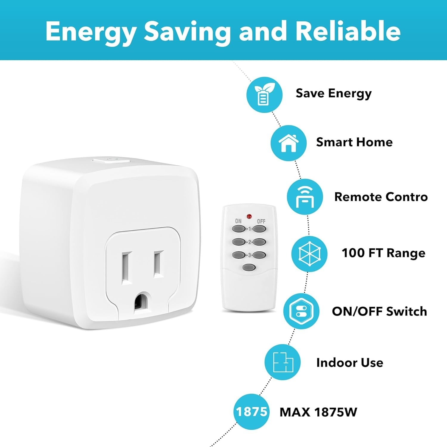 Energy Efficient 3-Outlet Remote Control Plug – 100FT RF Signal Included
