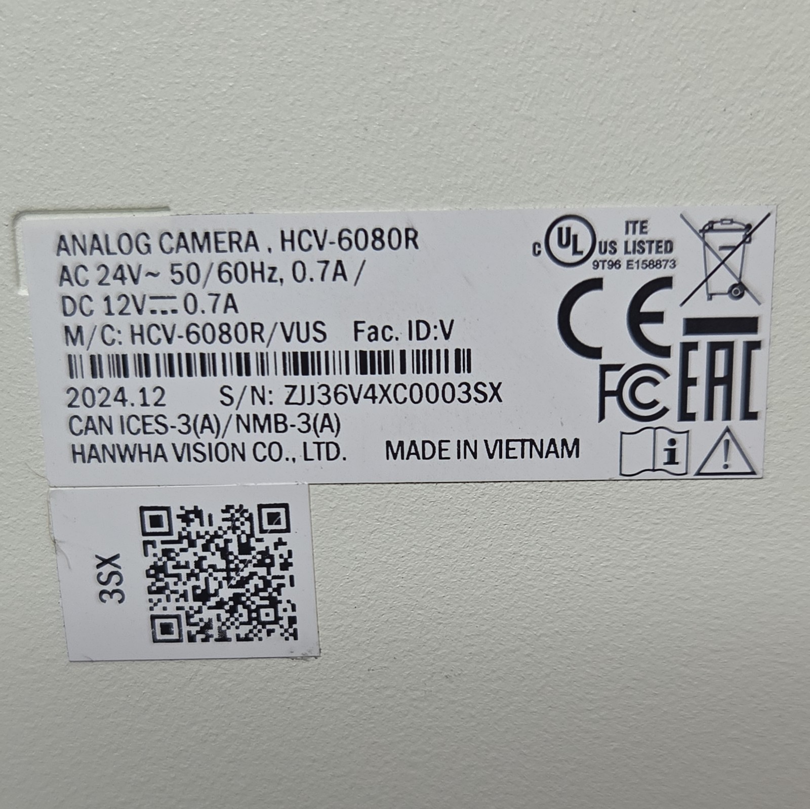 Wisenet 2mp/30fps Analog Hd Camera Hcv-6080r/Hcv-6080R