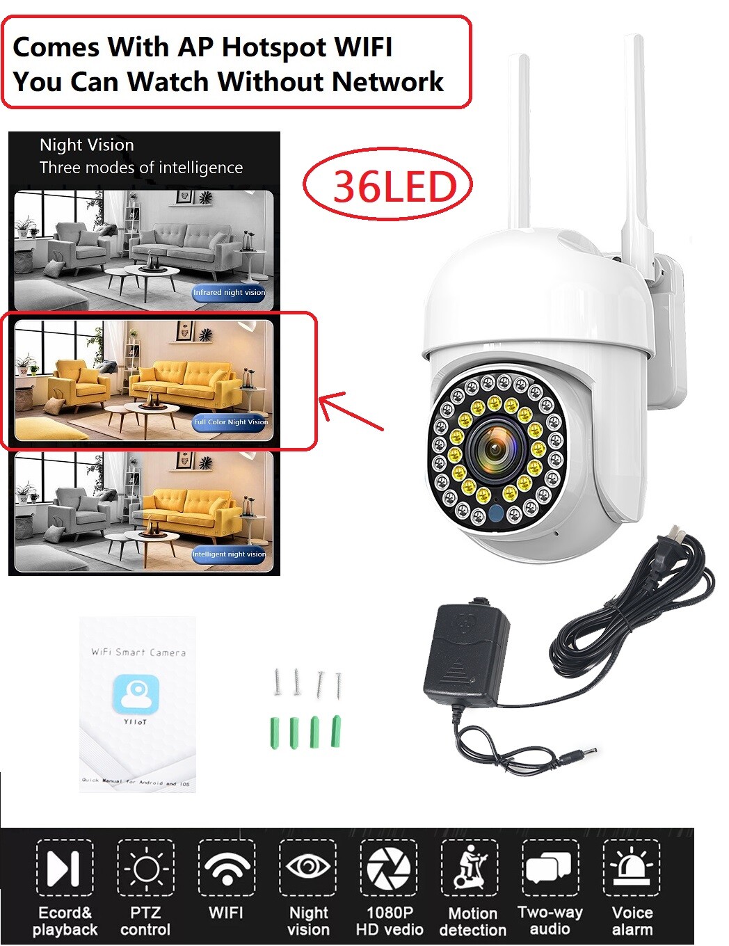 5G Wifi Wireless Security Camera 1080P HD Outdoor Home Full Color Night Vision