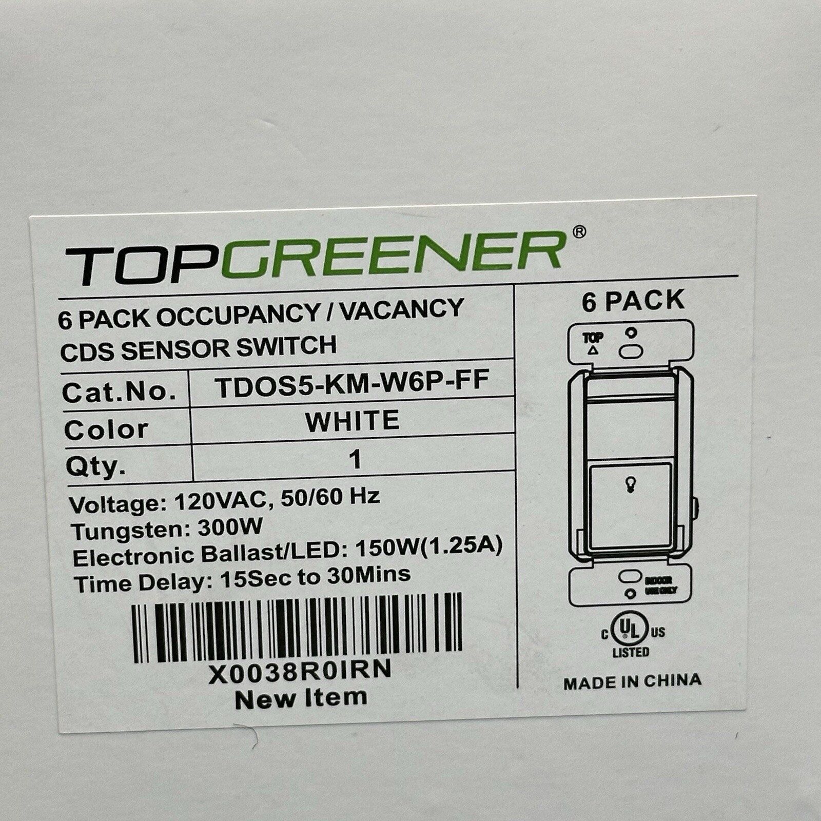 TOPGREENER 6 pack TDOS5-KM-W6P-FF Occupancy / Vacancy Motion Sensor Light Switch