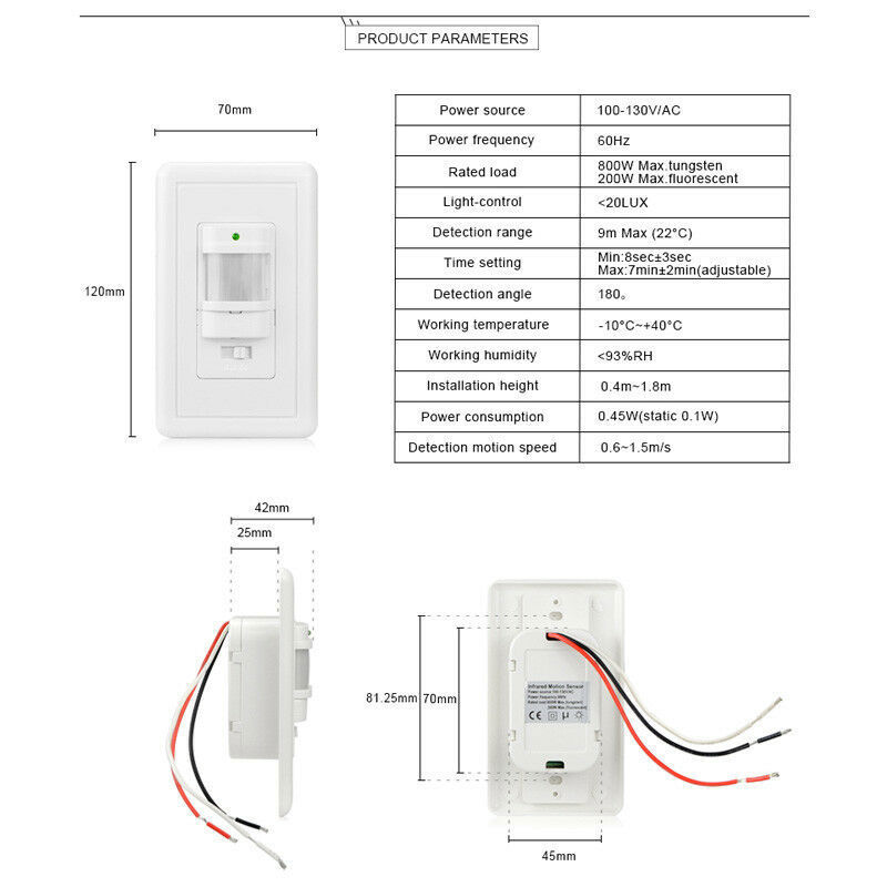 110V Motion Sensor Infrared PIR Movement Detector Outdoor Sensor Light Switch US