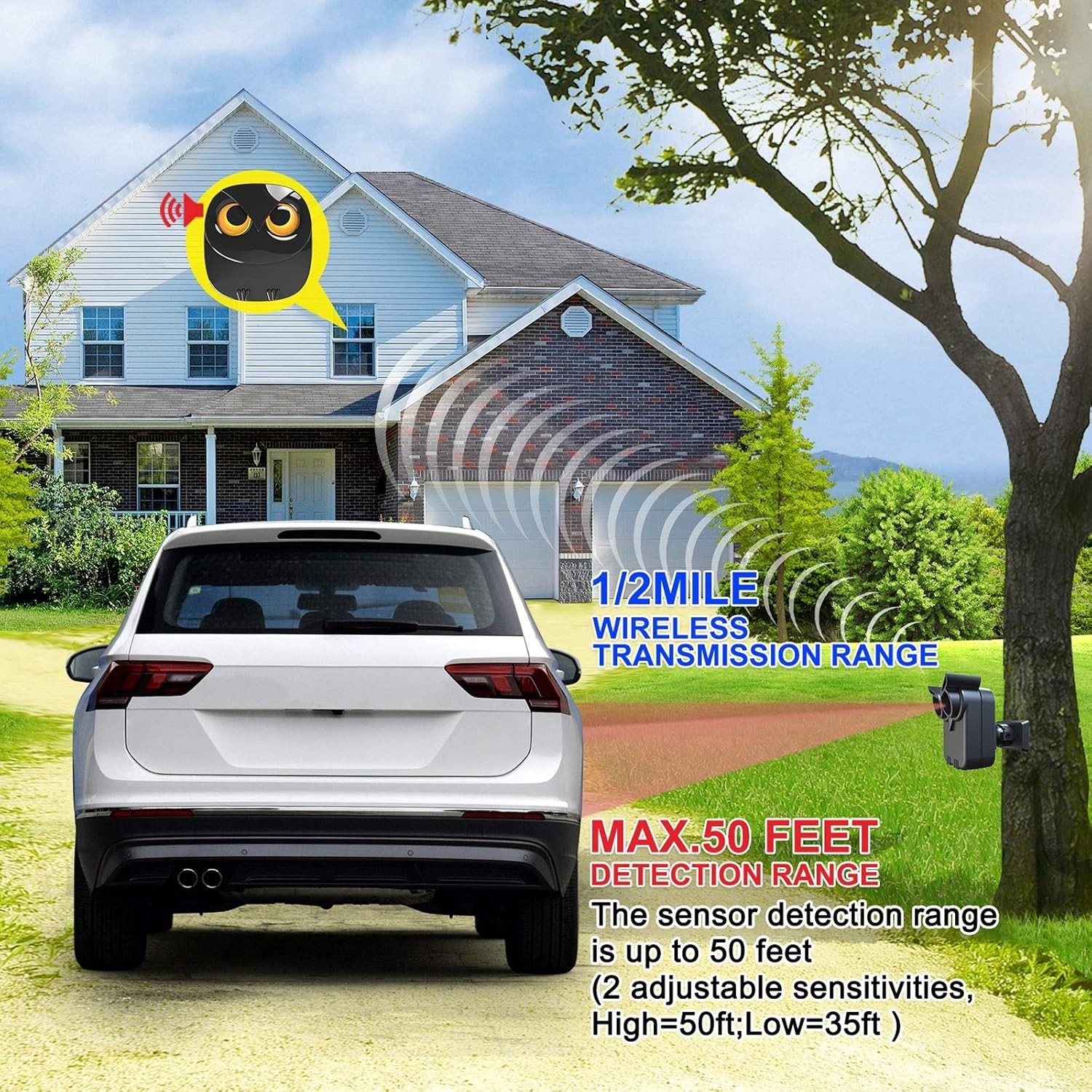 Weather Resistant Driveway Alarm System – 1 Receiver & 2 Sensors, 1/2 Mile Range