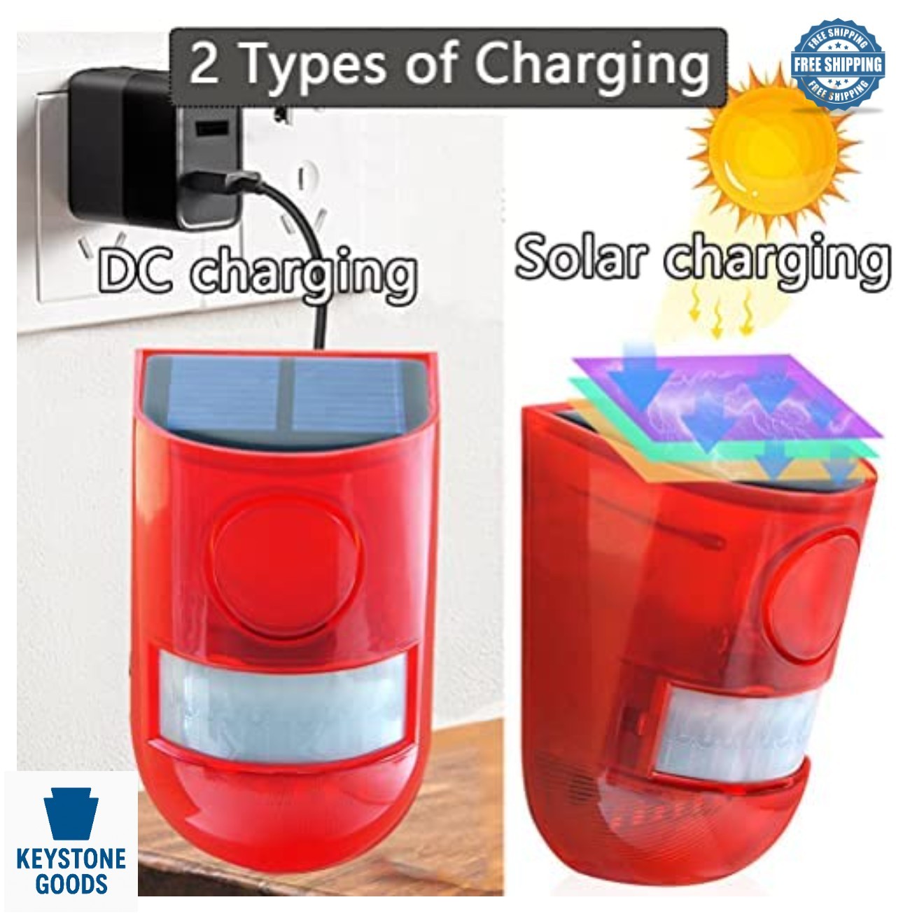 Solar Motion Sensor Alarm 129db Outdoor Wall Mount Security Siren Waterproof 4
