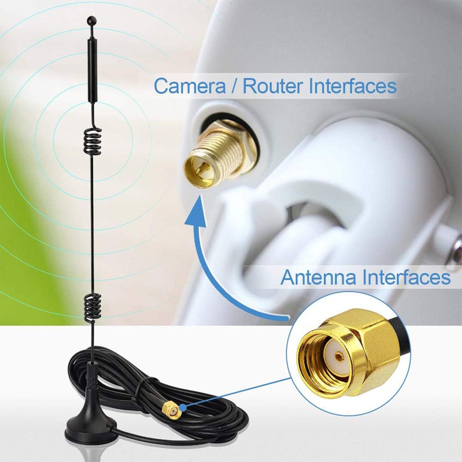 Wi-fi Booster HD Wireless Camera Antenna with Magnetic Stand Base RP-SMA Male 1p