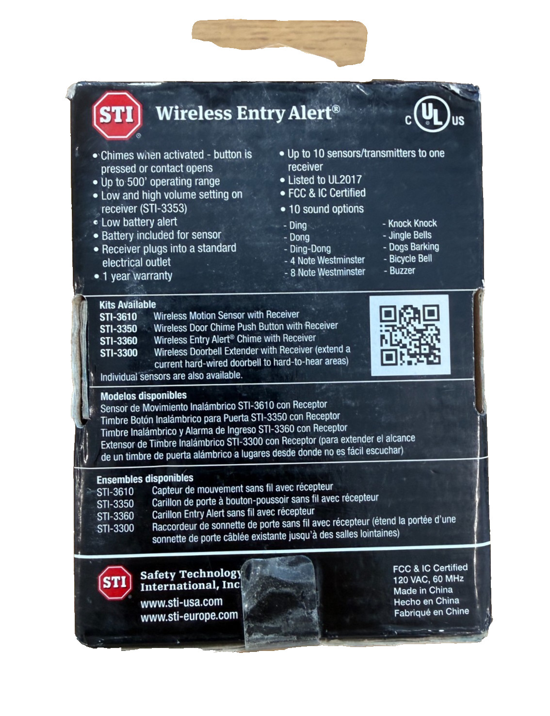 Safety Technology International STI-3360 Wireless Entry Alert Chime w/ Receiver