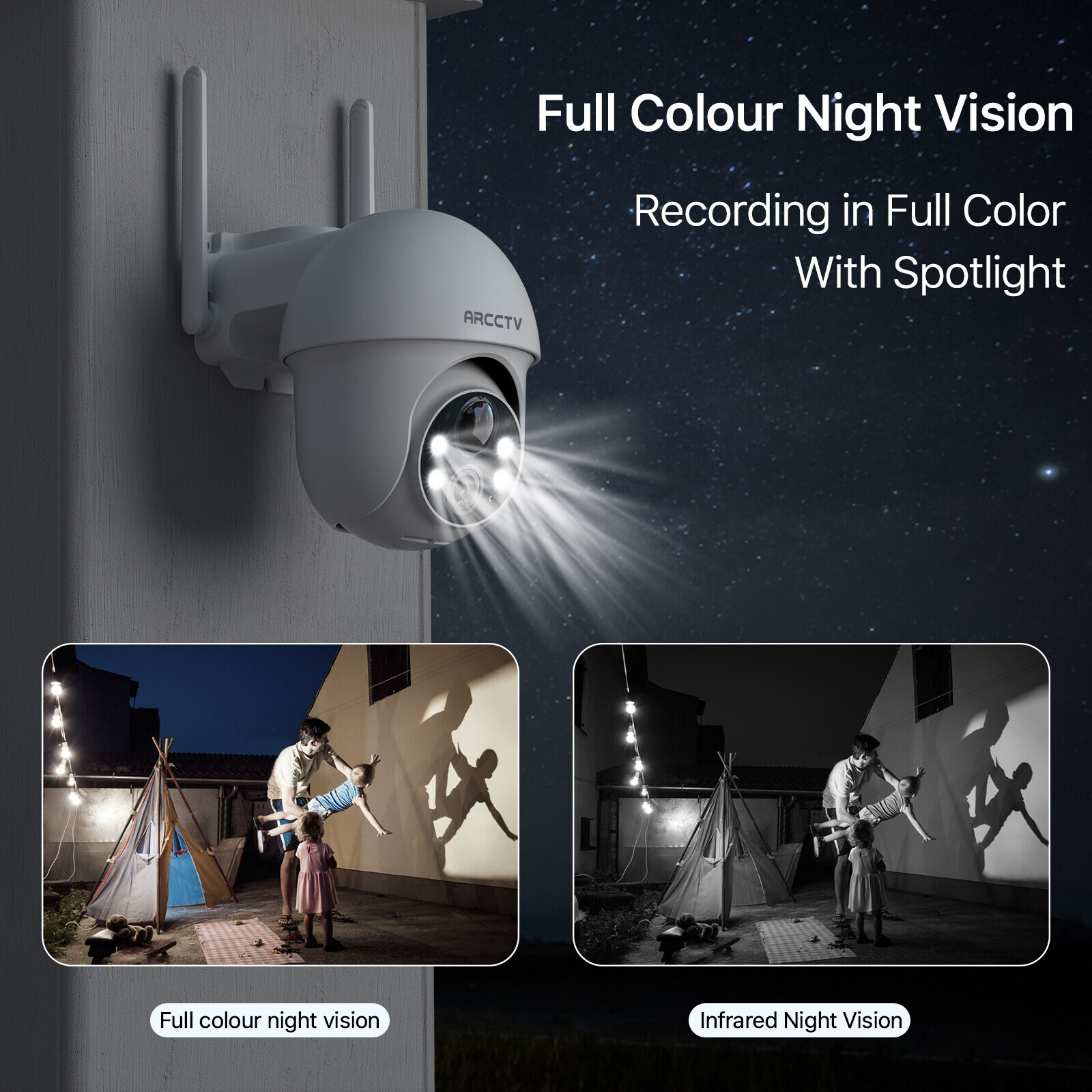 Solar Security Camera Wifi 6 3MP 360° PTZ Wireless Audio IR Outdoor 4 Pack
