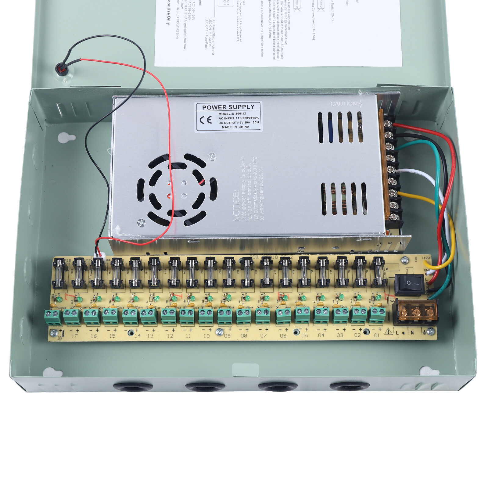 18Ch Channel Power Supply Distribution Box 10V DC 30Amp for CCTV Security Camera