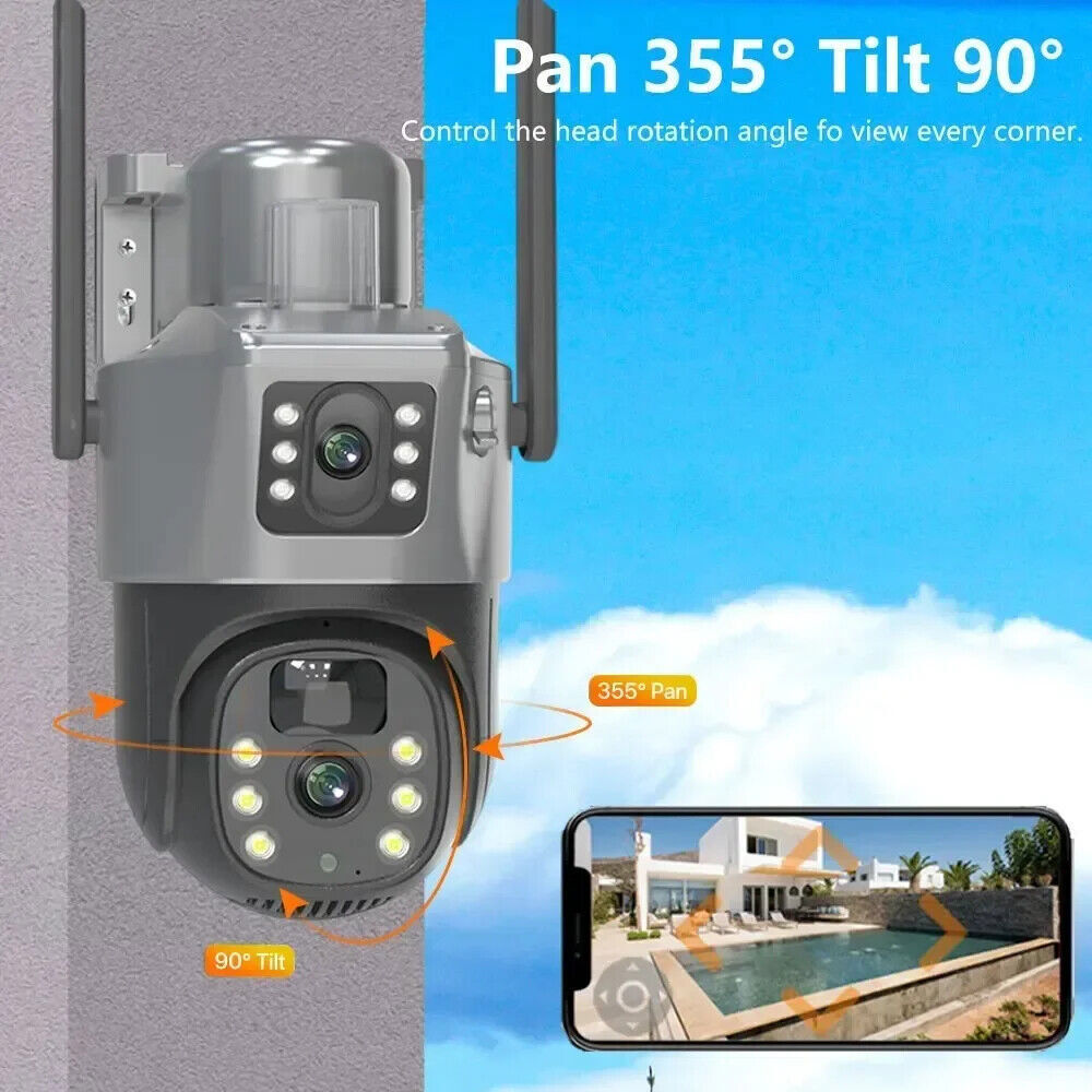 4MP 2 Lens WiFi Solar Camera Wireless Outdoor CCTV PTZ Home Security System Cam