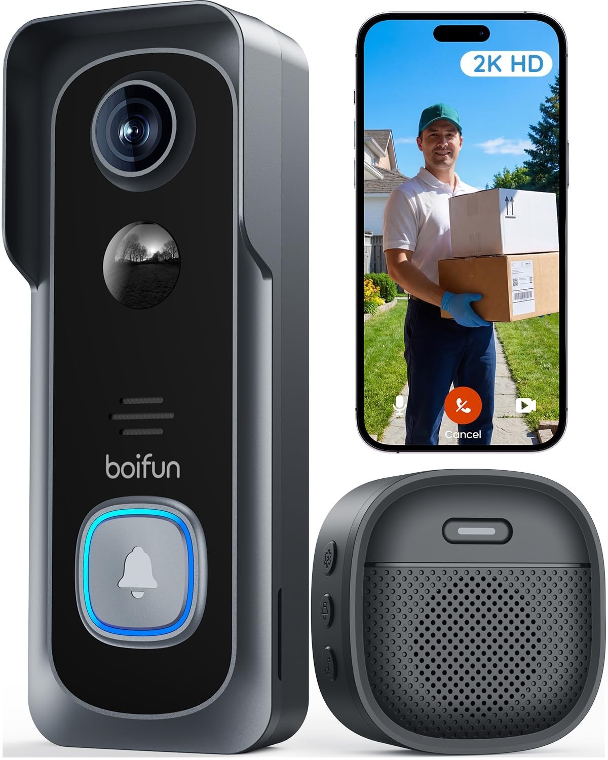 Wireless Video Doorbell Camera – 2K HD, 166° Wide View, Night Vision, Motion Ale