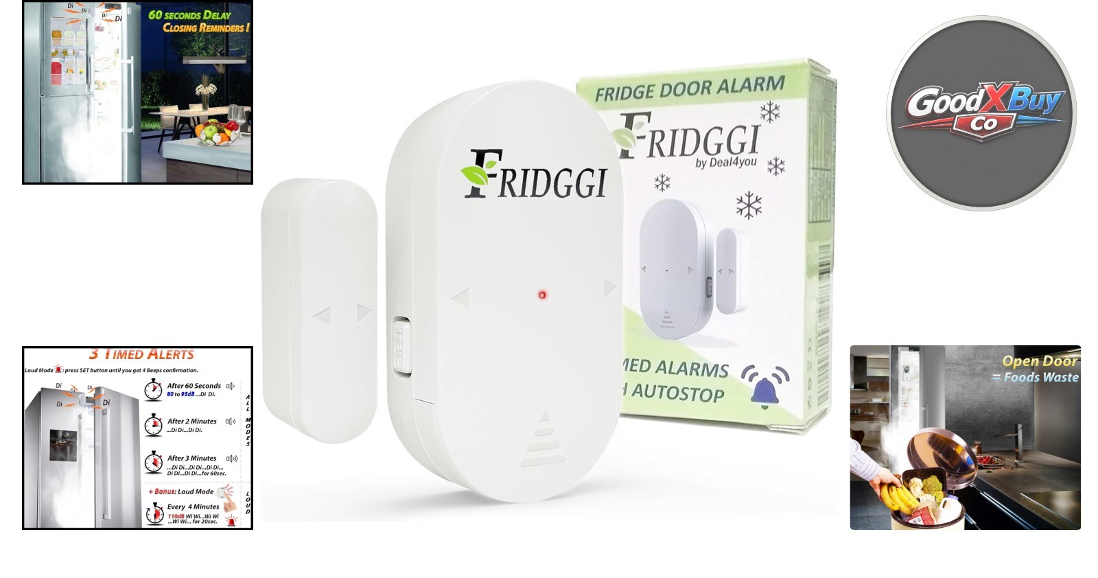 White Compact Freezer Door Alarm with 60 Sec Delay & 110dB Siren