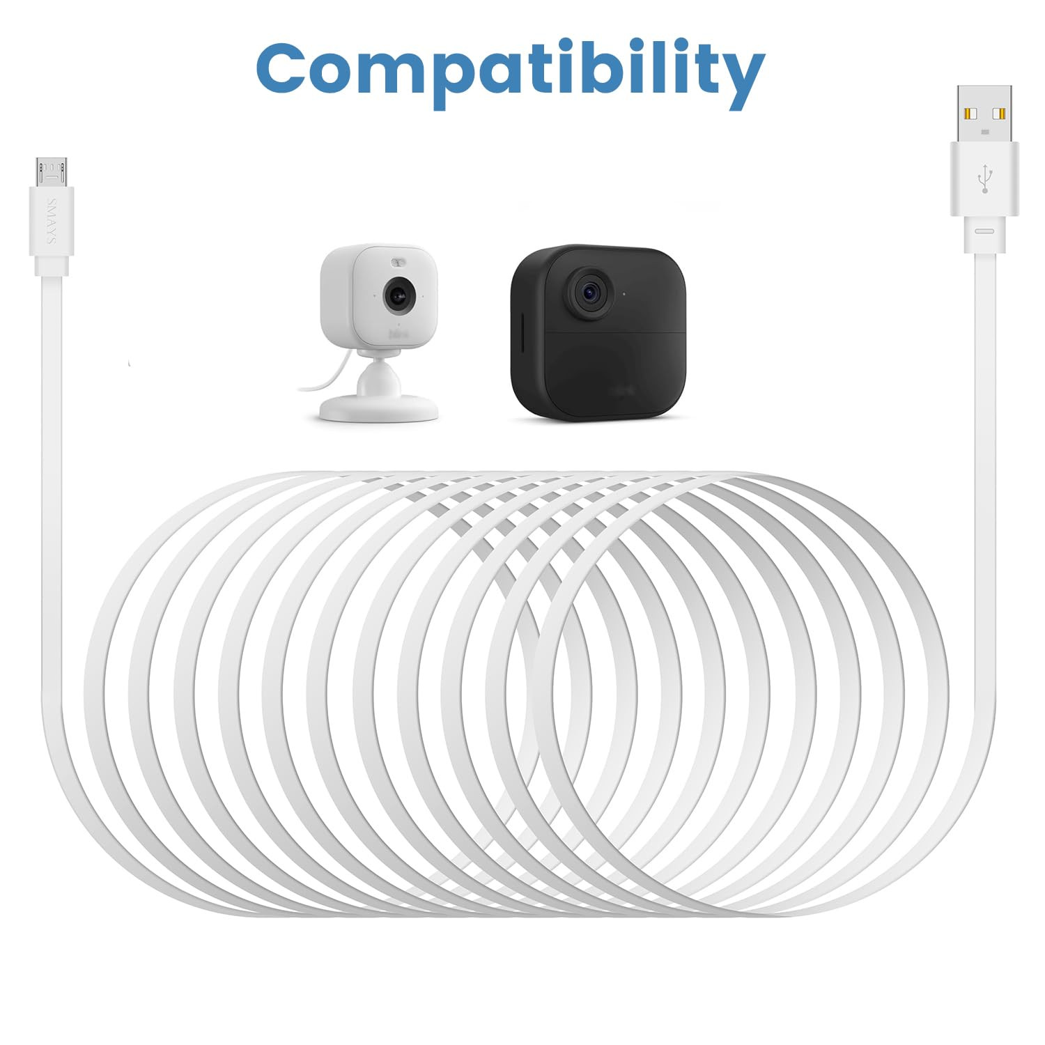 2-Pack 30 Ft Power Cord for Blink Mini 2, Blink Outdoor 4 Camera, Long USB C Ext