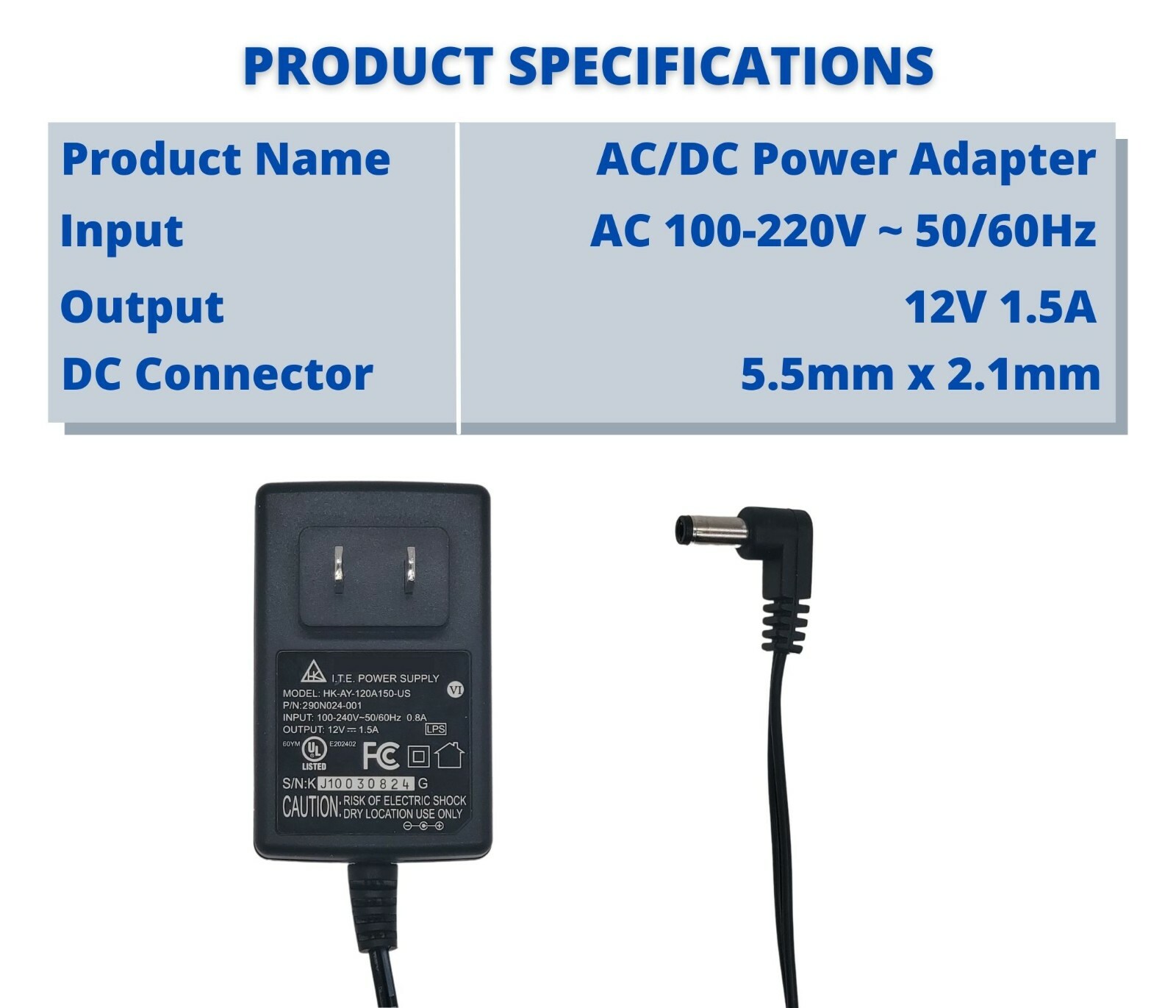 2PK DC 12V 1.5 Amp Power Supply Adapter 1500mA Wall Charger for 12V Electronics
