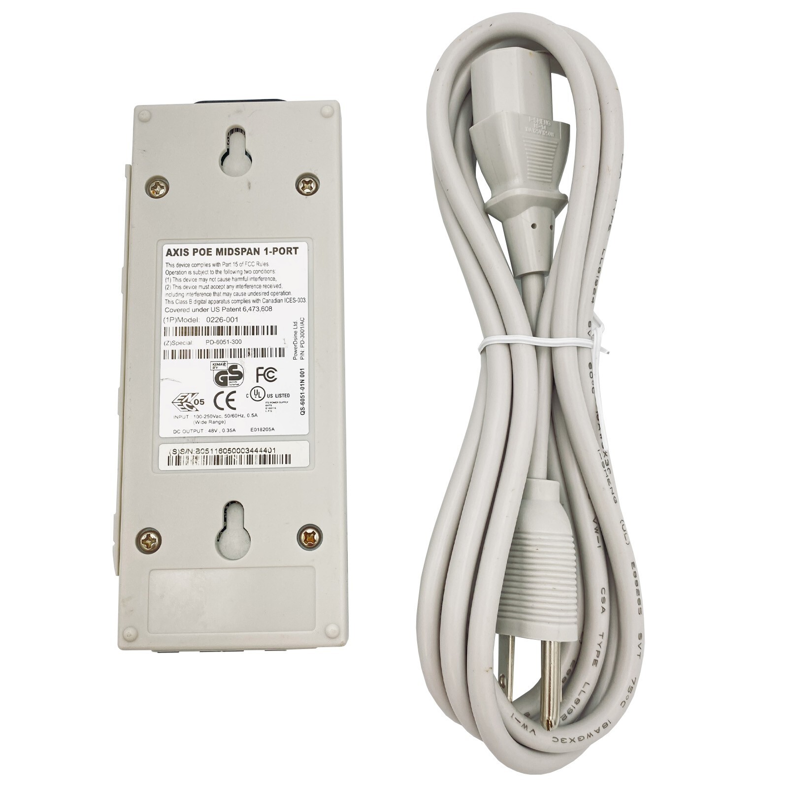 AXIS Communications PoE Midspan 1-Port 0226-001 PD-3001/AC – 48V 0.35A E018205A
