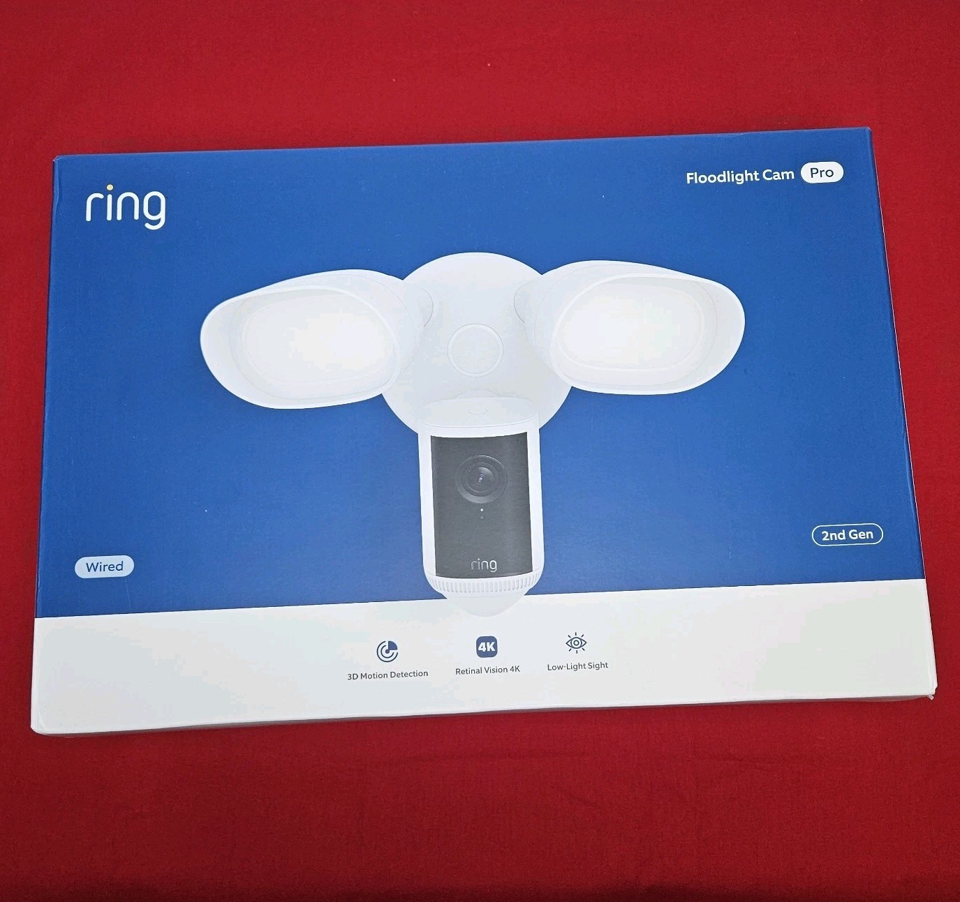 Ring Floodlight Cam Pro Wired 2nd Gen Retinal 4K – White , New + Sealed