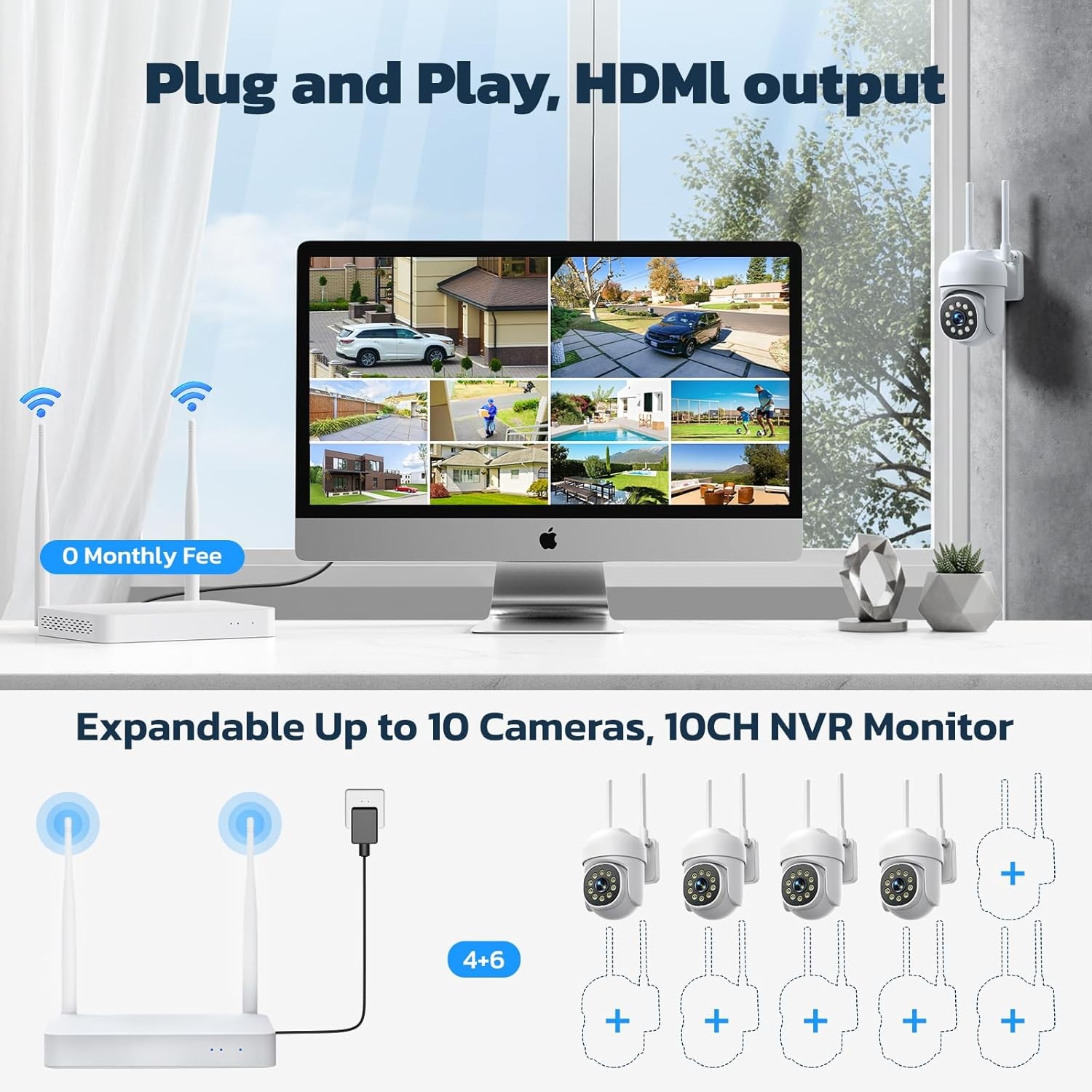 CAMCAMP 2MP Wireless Home Security Camera System WiFi Outdoor PTZ 500GB 10CH NVR