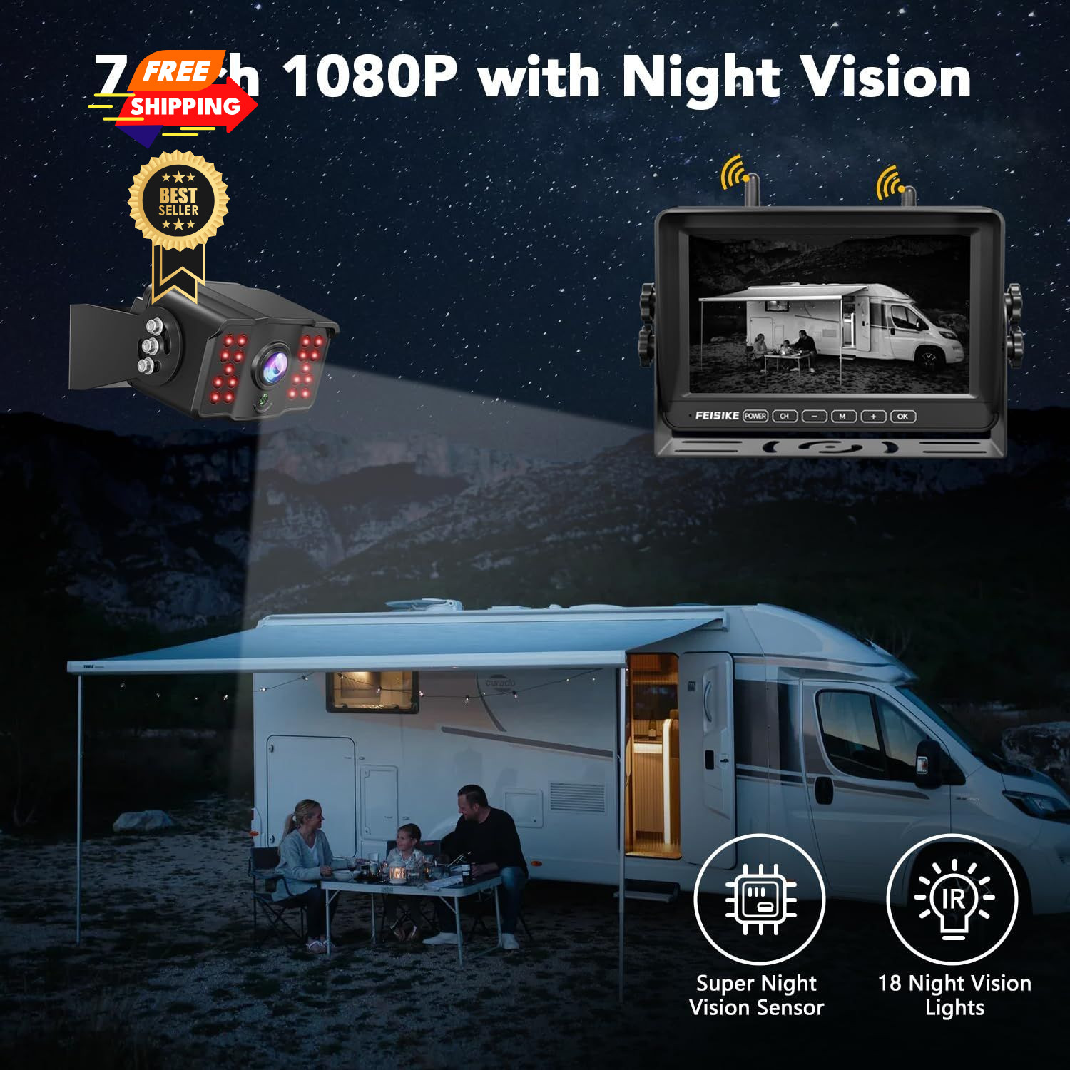 2 Wireless Backup Camera with 7″ 1080p Monitor, RV 7 in – Dual