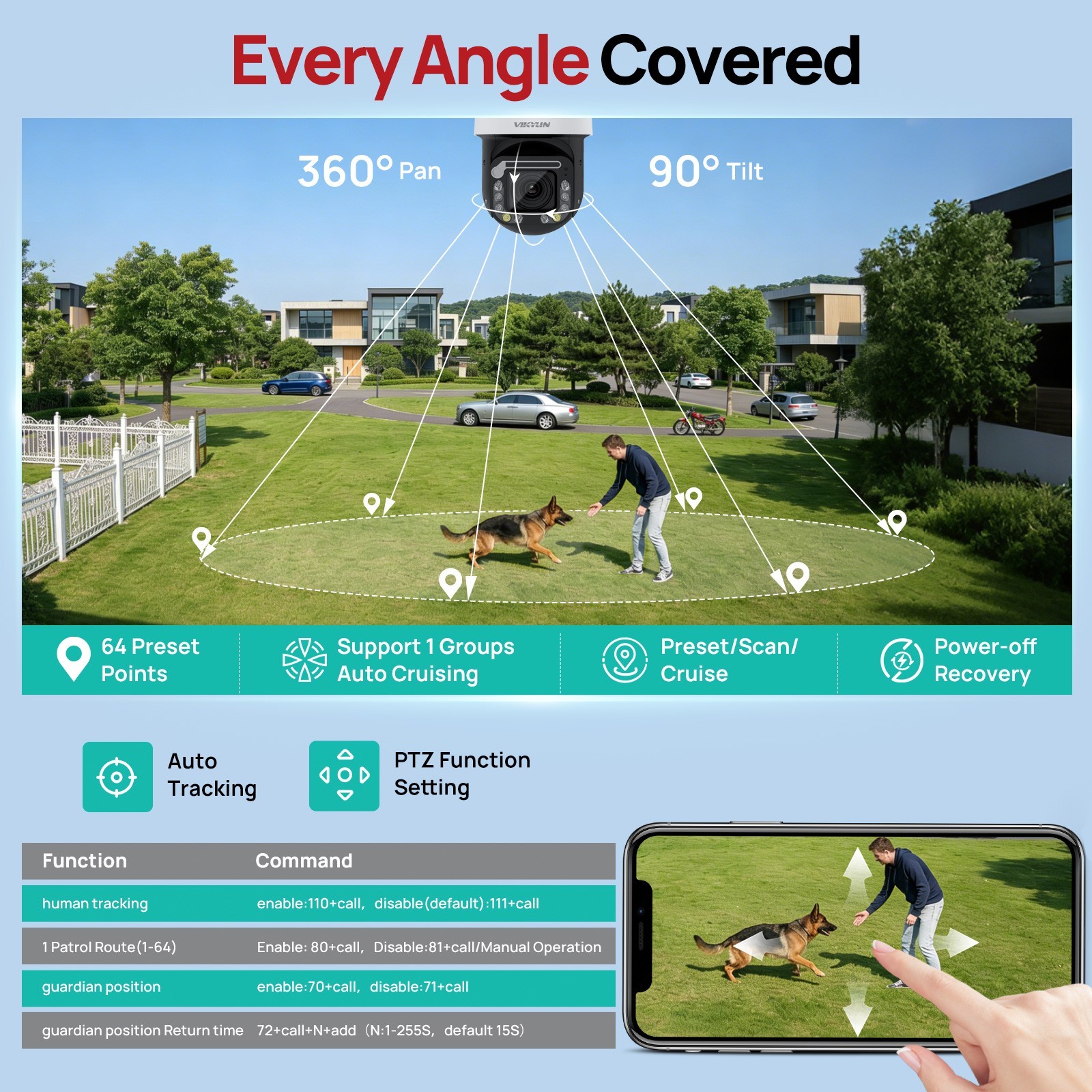 VIKYLIN 18X PTZ Camera Human Auto Tracking PoE Camera 8MP 2-Way Audio with Wiper