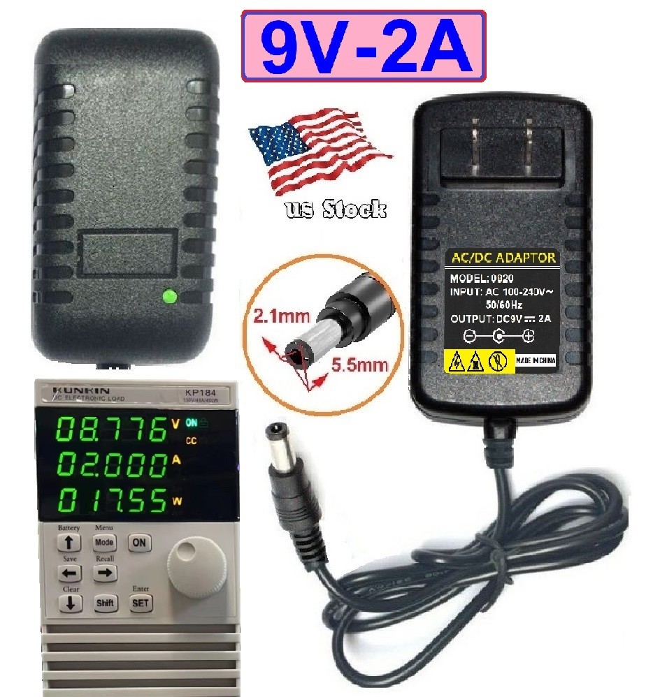 Tested 9V 2A 2000mA AC Adapter to DC Power Supply Charger Cord 5.5×2.1mm US plug