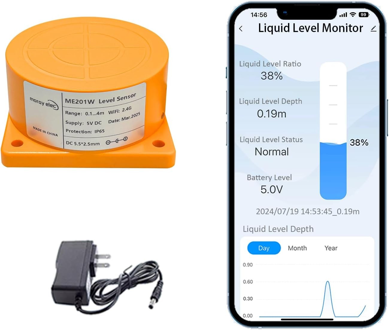 Moray Smart WiFi Water Level Sensor Water Tank Level Monitor Oil Tank Gauge Sens