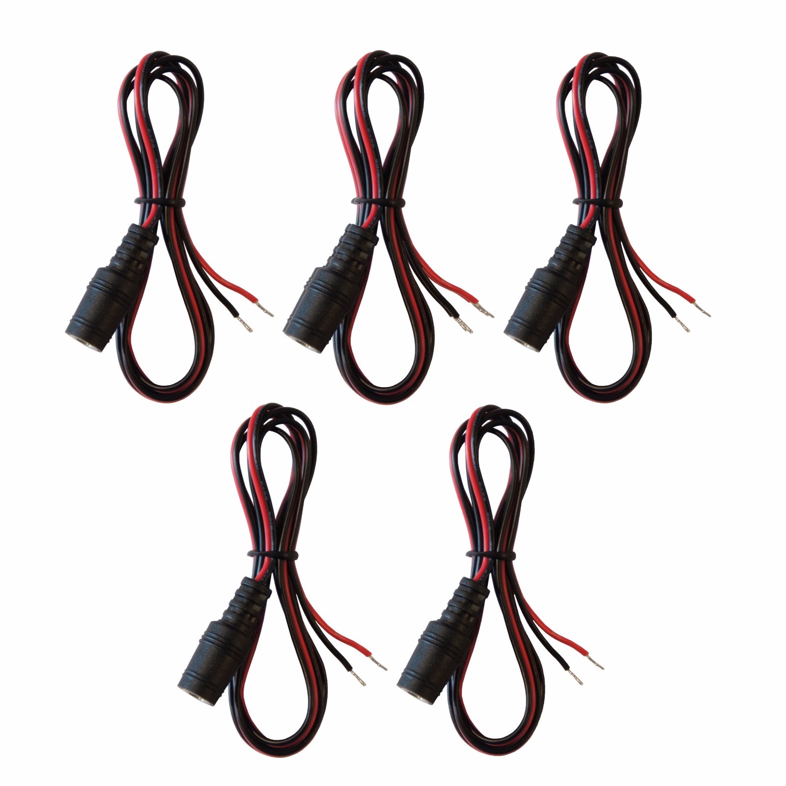 5 pack 3ft 12V 9V 2.1mm x 5.5mm DC female jack to open bare wire Adapter Cables